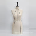 DL014 Female torso mannequin cover with yellow linen fabric, women mannequin with Measurements black Line